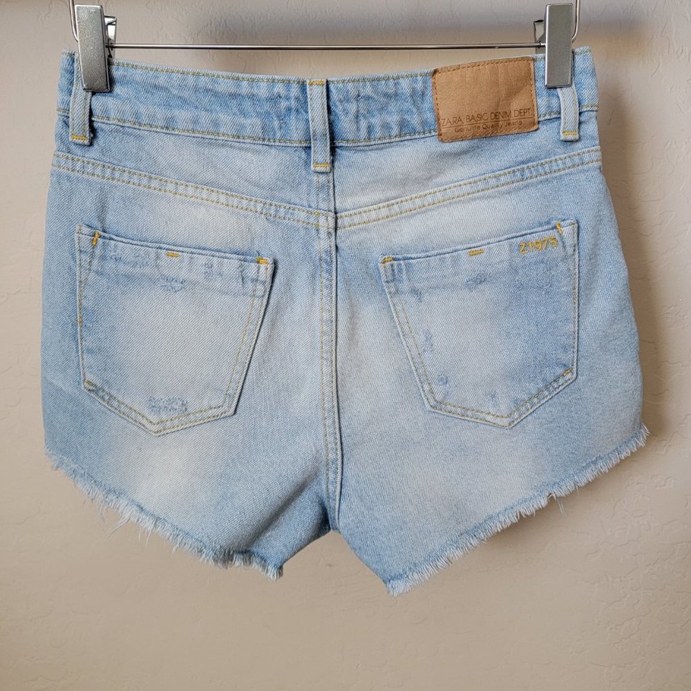 Zara Basic Z1975 Frayed Cutoff Distressed High Rise Denim Jean Shorts - Picture 7 of 13